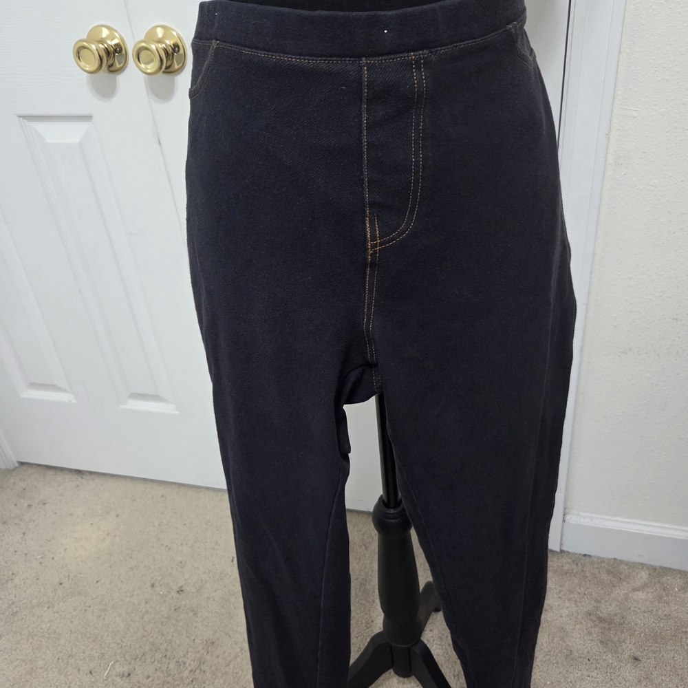 High-Waist Blue Stretch Pants with Contrast Stitching